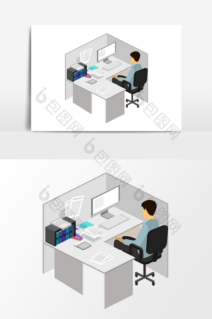 商务办公场景男孩办公矢量素材