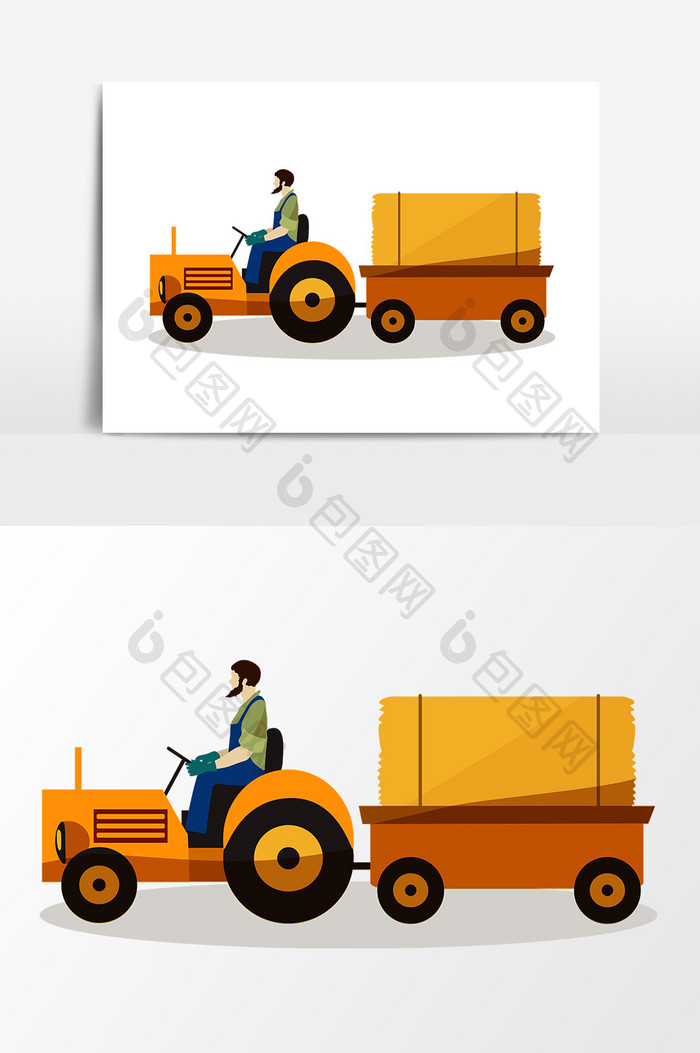 手绘卡通红色农用拖拉机运输工具