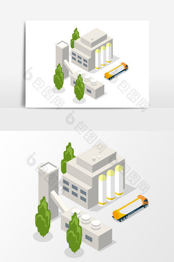扁平化工厂楼房建筑插画矢量素材图片