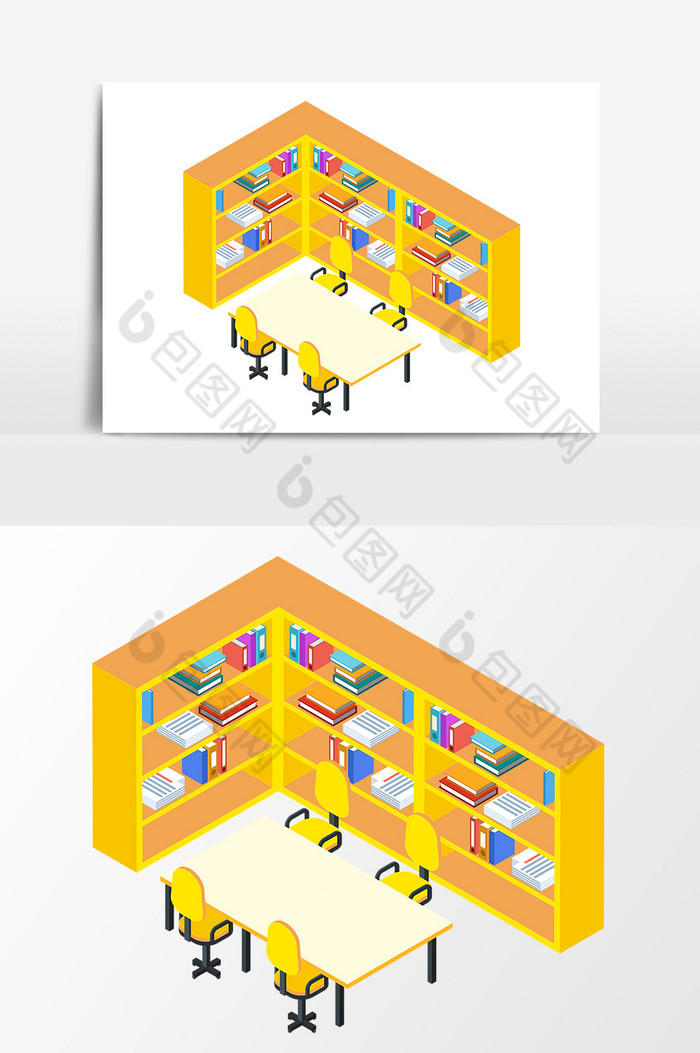 书架图书馆手绘图片