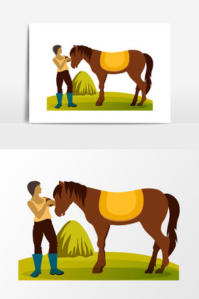 农场工人驯马喂马