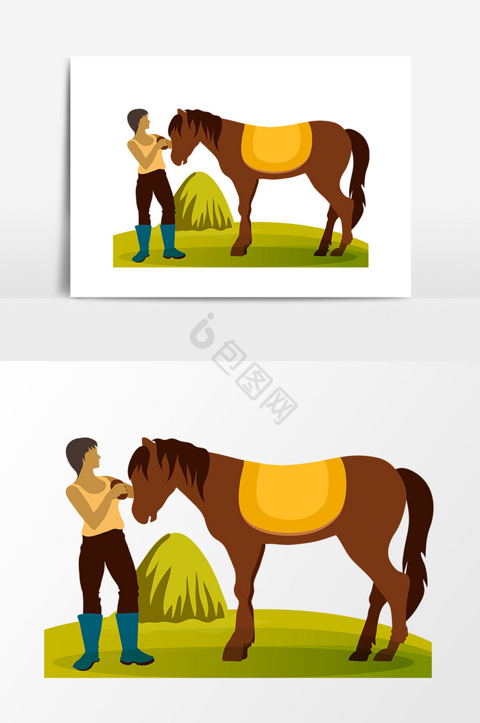 农场工人驯马喂马日历手账边框电视机爆米花书本插画叶柳分割线插画