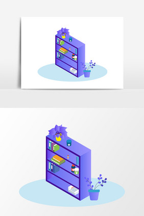 小清新扁平化手绘书架家具矢量素材