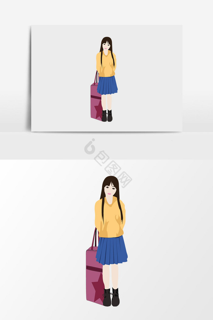 拉行李箱旅游女孩插画图片