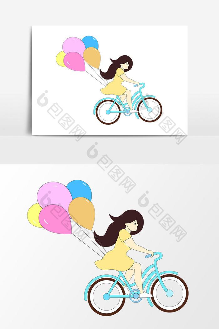 骑自行车的少女插画矢量素材
