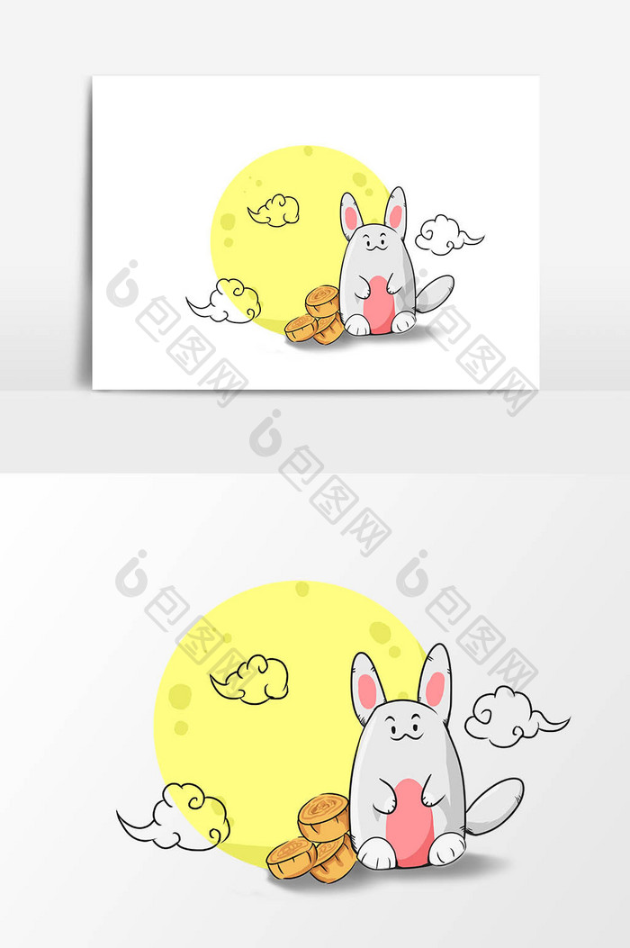 手绘卡通中秋节玉兔月饼插画素材