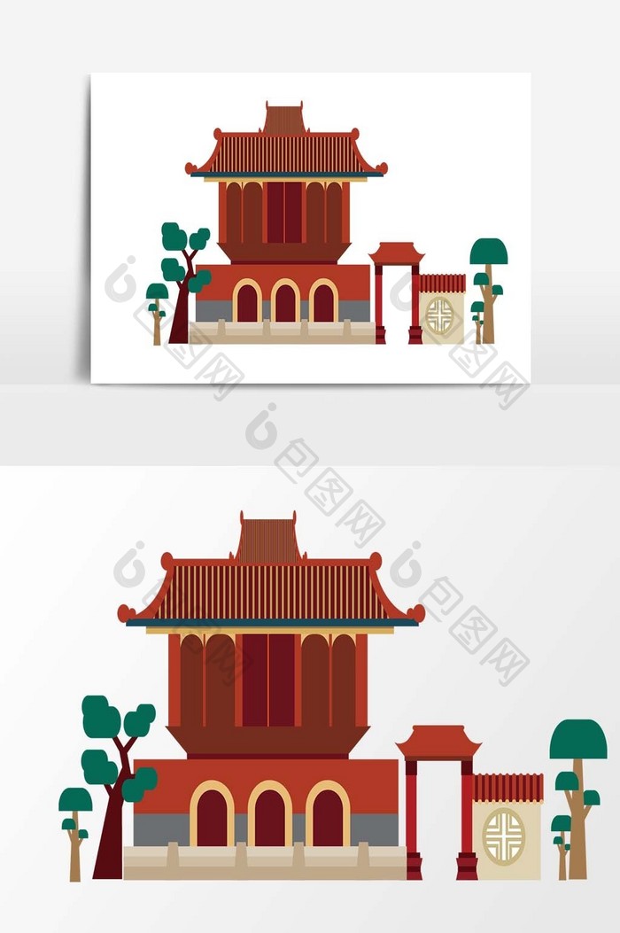 扁平化旅游景点古建筑插画矢量素材