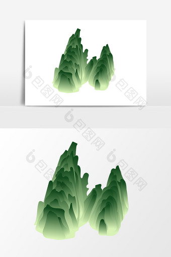 手绘绿色渐变高山插画矢量素材图片
