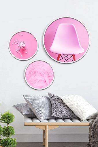 北欧粉色同色系清新物品装饰画素材背景墙图片