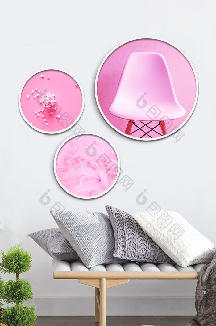 北欧粉色同色系清新物品装饰画素材背景墙