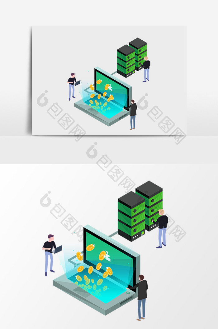 立体金融货币网络区块链2.5D矢量素材