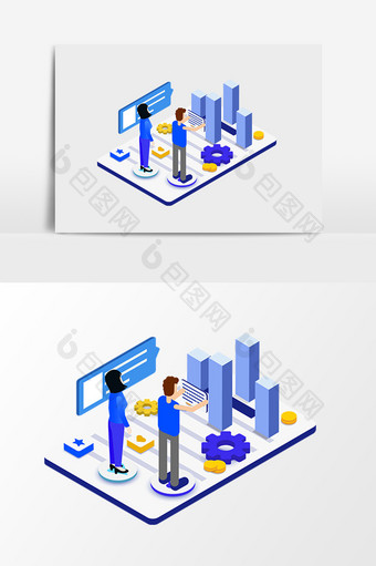 立体金融模式分析区块链2.5D矢量素材图片