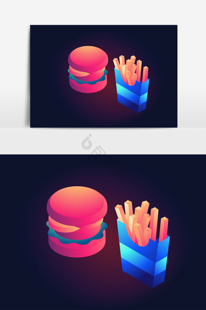 快餐汉堡薯条透感光效图片