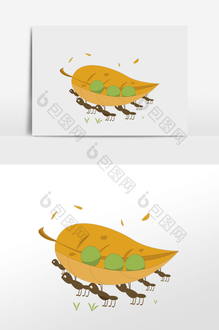 手绘秋季蚂蚁搬落叶插画元素