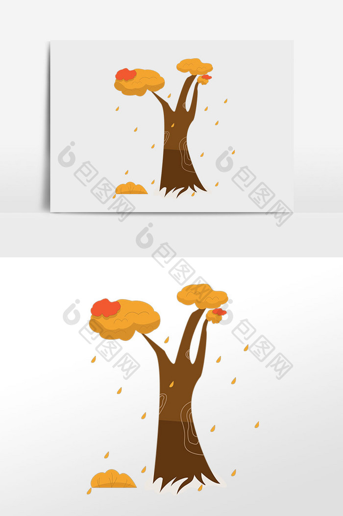 手绘秋风植物大树叶掉落插画元素