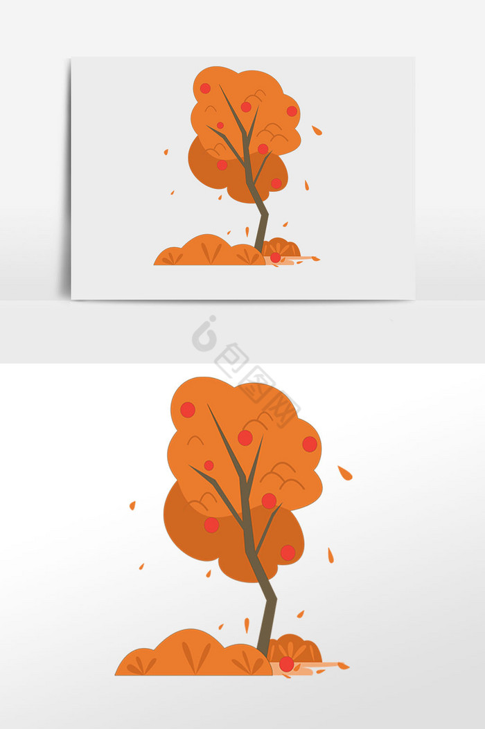 秋风秋季大树落叶插画图片