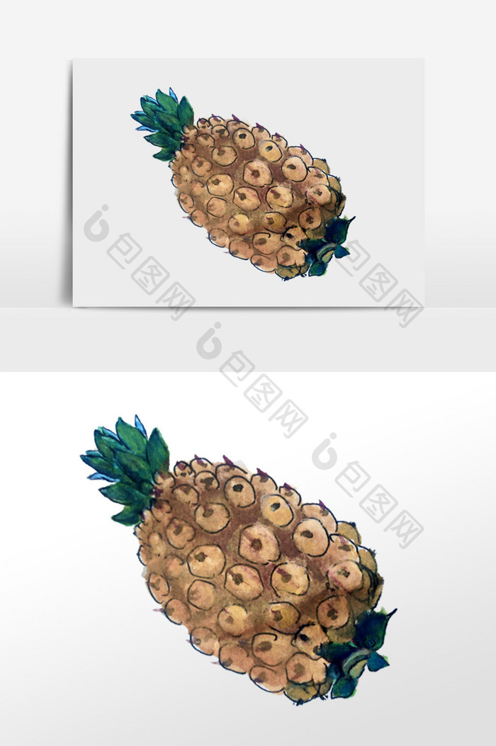 水彩手绘菠萝水果插画素材