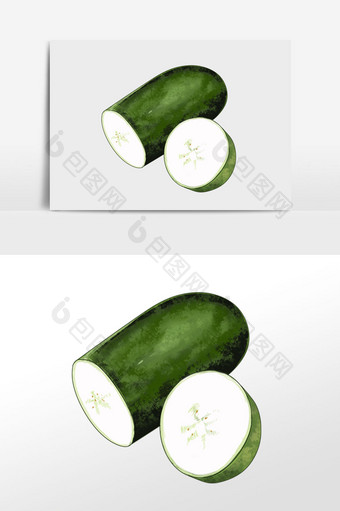 手绘成熟的蔬菜冬瓜插画元素图片