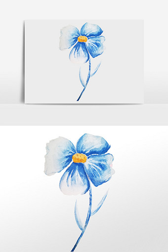 蓝色水彩小花元素图片