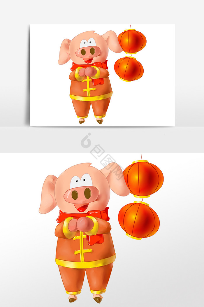 猪年吉祥物拜年啦插画图片