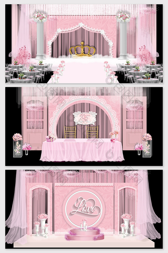 粉色唯美欧式教堂婚礼效果图图片图片