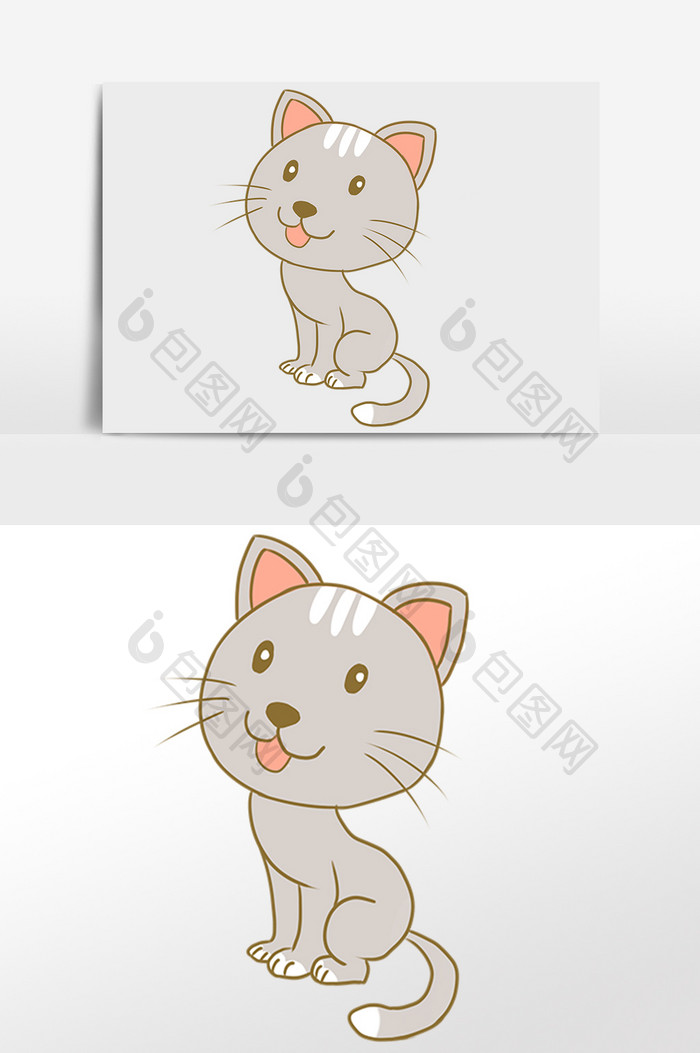 手绘宠物灰色猫咪插画元素