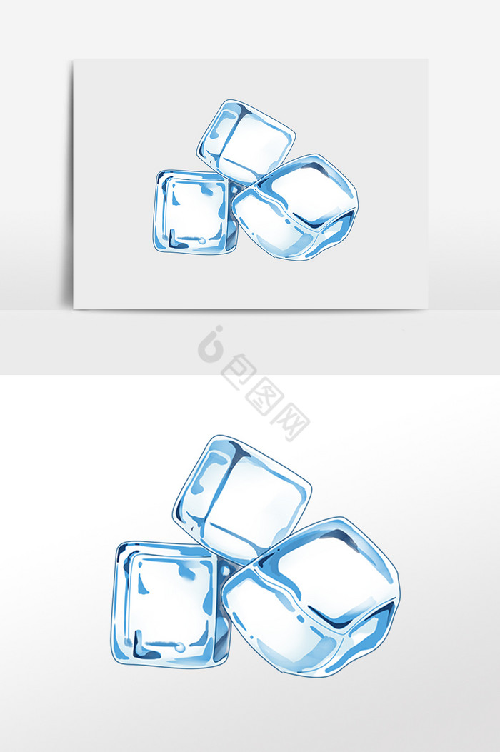 清凉透明冰块插画图片