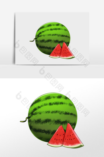 手绘水果绿皮西瓜插画元素图片