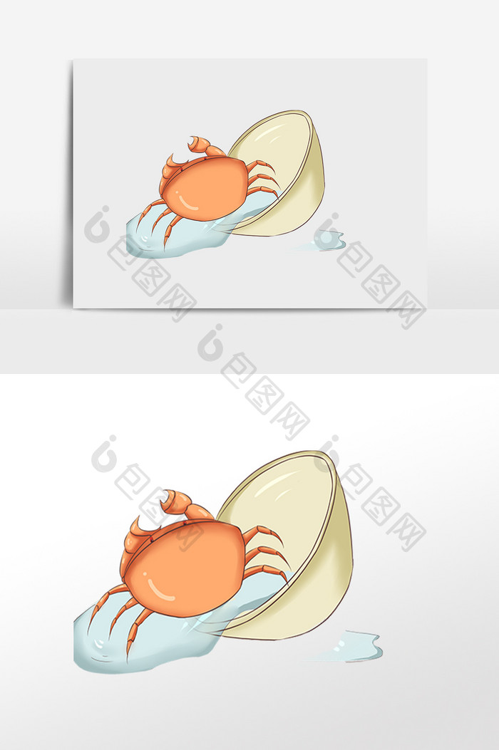 手绘新鲜活螃蟹插画元素