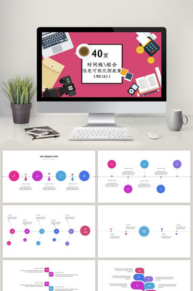 40页时间线组合信息可视化PPT图表