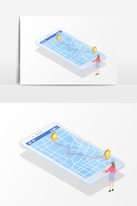 手绘卡通智能导航地图元素