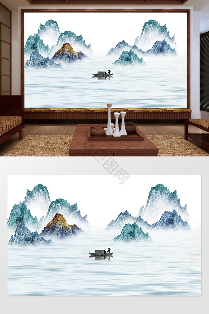 新中式水墨国画抽象山水背景墙图片