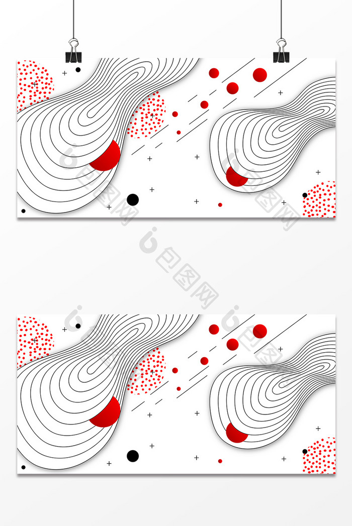 红色波点电商孟菲斯几何风格背景展板设计