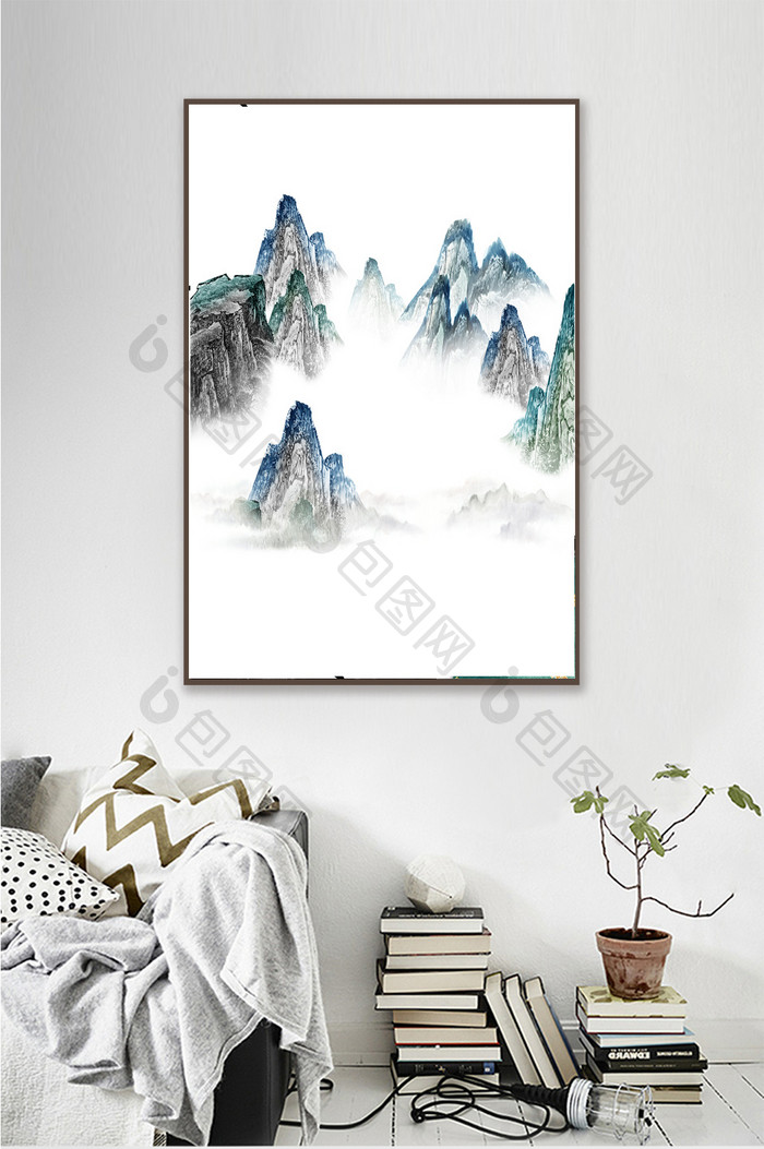 现代简约新中式水墨山水流水生财风景装饰画