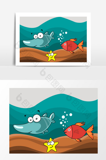 海底世界鱼海星鲨鱼矢量素材图片