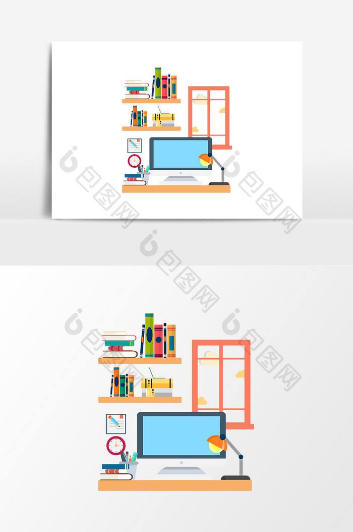 手绘卡通商务办公用品矢量素材