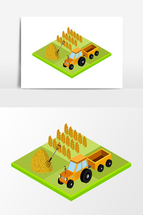 小清新农场丰收拖拉机运输场景插画素材