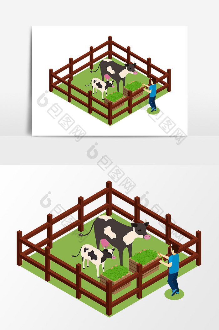 小清新手绘奶牛牧场插画素材