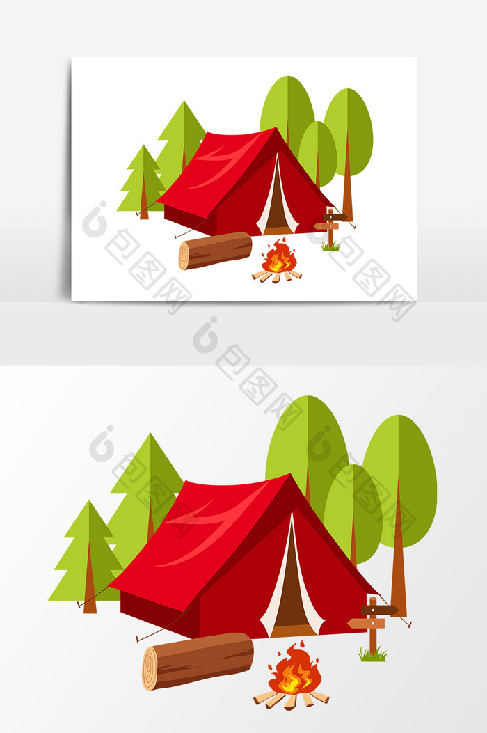 扁平化户外运动红色帐篷矢量素材