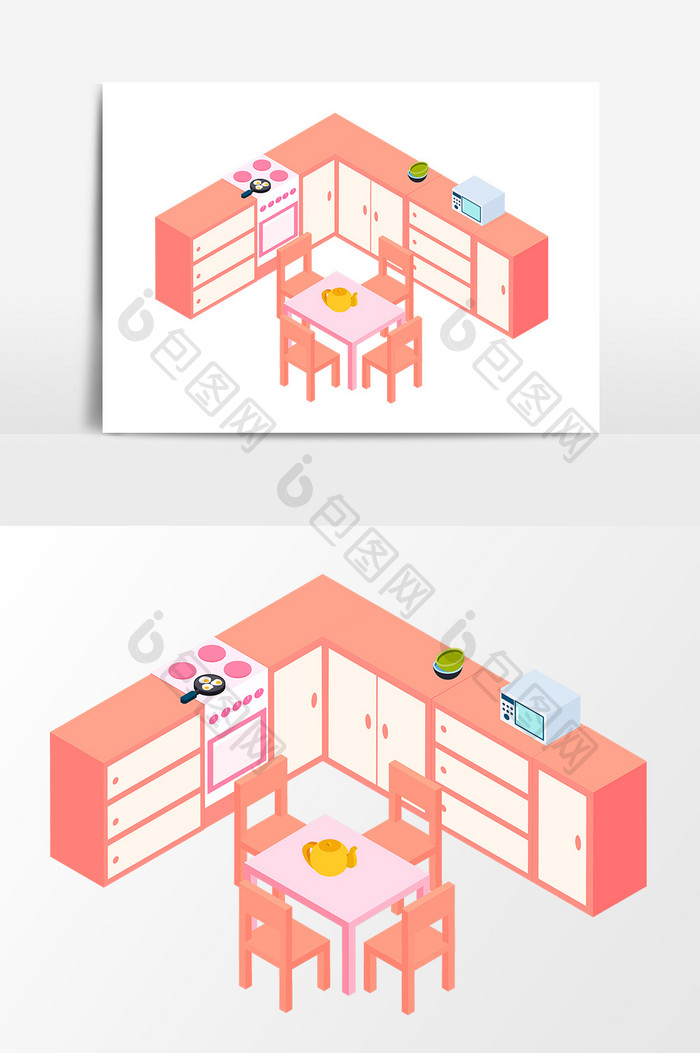 小清新粉色厨房家具装饰矢量素材