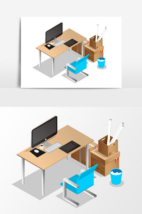 手绘商务办公桌矢量素材
