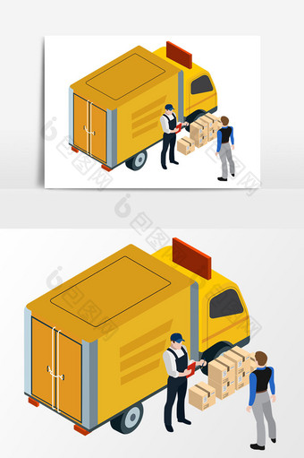 扁平化卡车运输工作场景矢量素材图片
