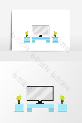 简约卡通客厅电视柜电视机矢量素材图片