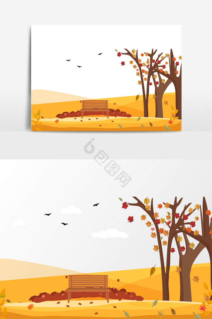 秋季风景枫叶插画图片