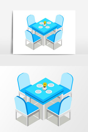 卡通蓝色餐桌设计元素