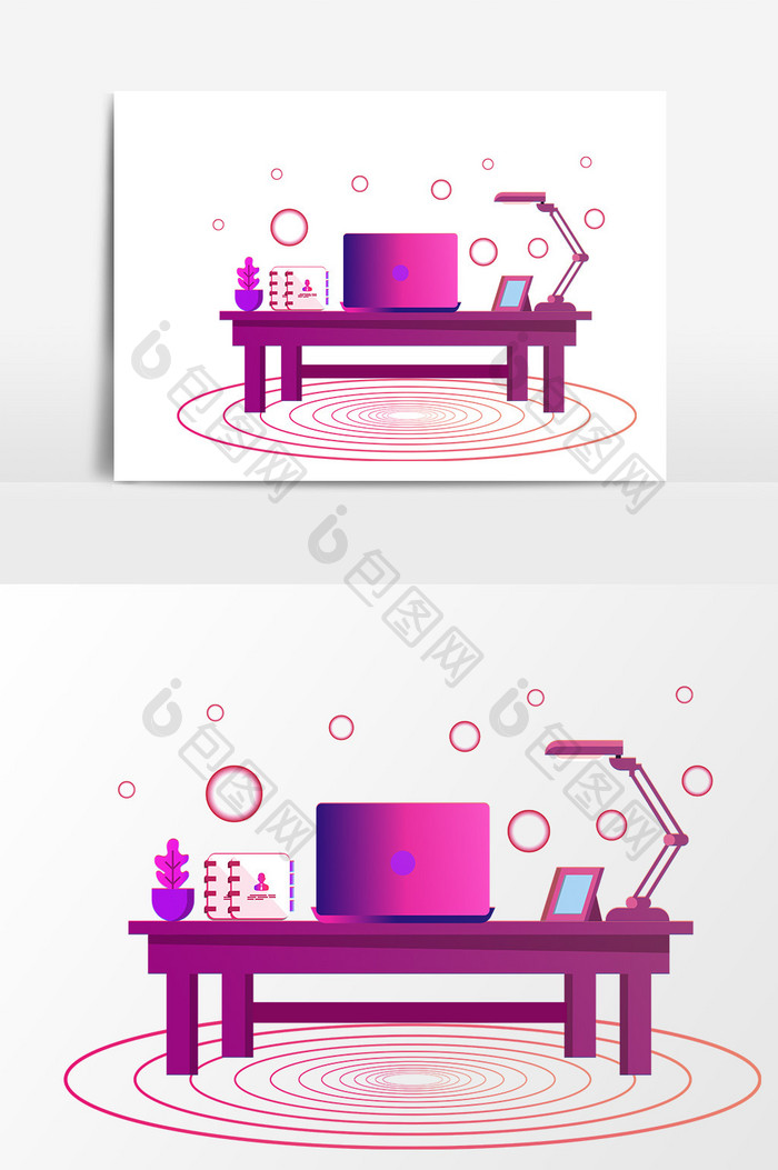 卡通紫色办公桌设计元素