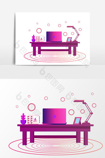 卡通紫色办公桌设计元素图片