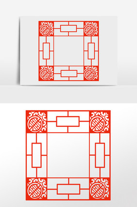 手绘中国传统红色纸窗插画元素