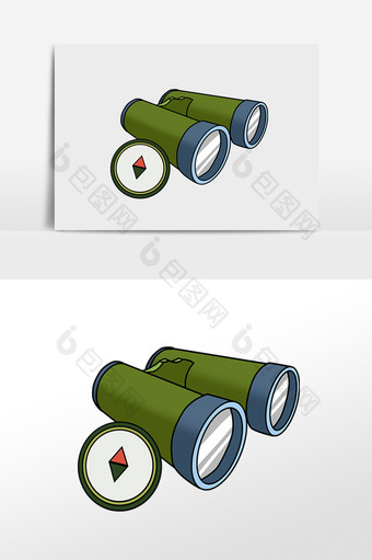 手绘军用品望远镜指南针插画元素图片