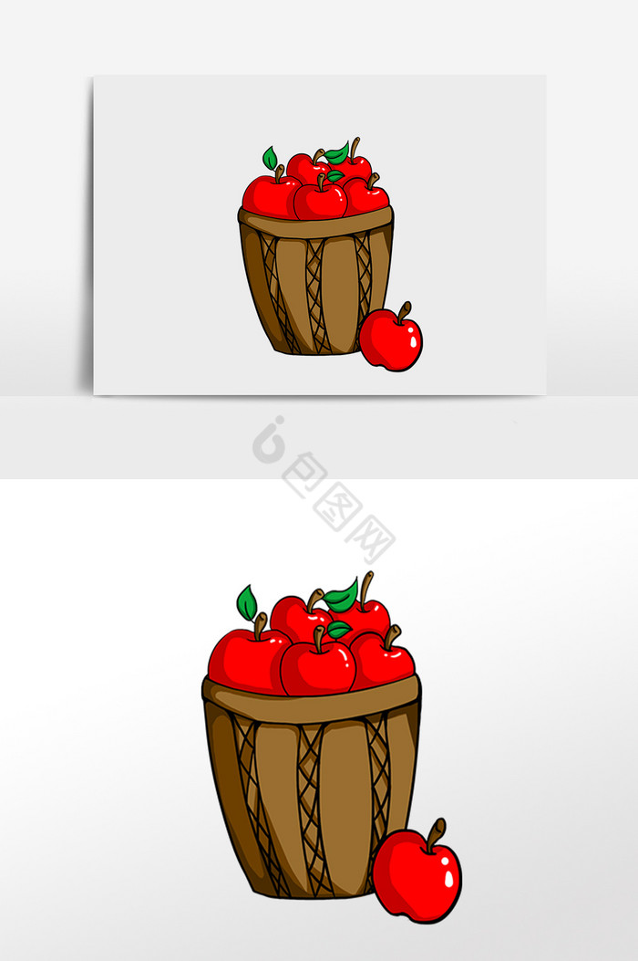 新鲜一筐苹果插画图片